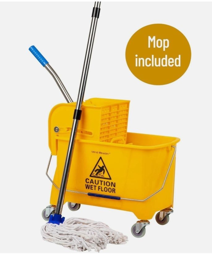 Mind Reader Bucket With Wringer And Mop Set, 22 Qt, Yellow New in Box 5.5 Gal