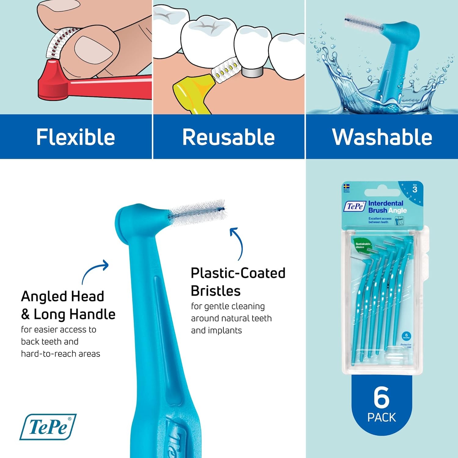 Interdental Brush Angle, Angled Dental Brush for Teeth Cleaning, Pack of 6, 0.6