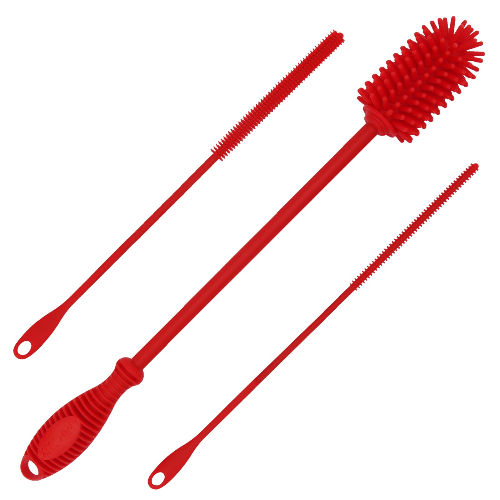 Kitchiny 12.5″ Silicone Bottle Brush & Straw Cleaner Set | Water Red