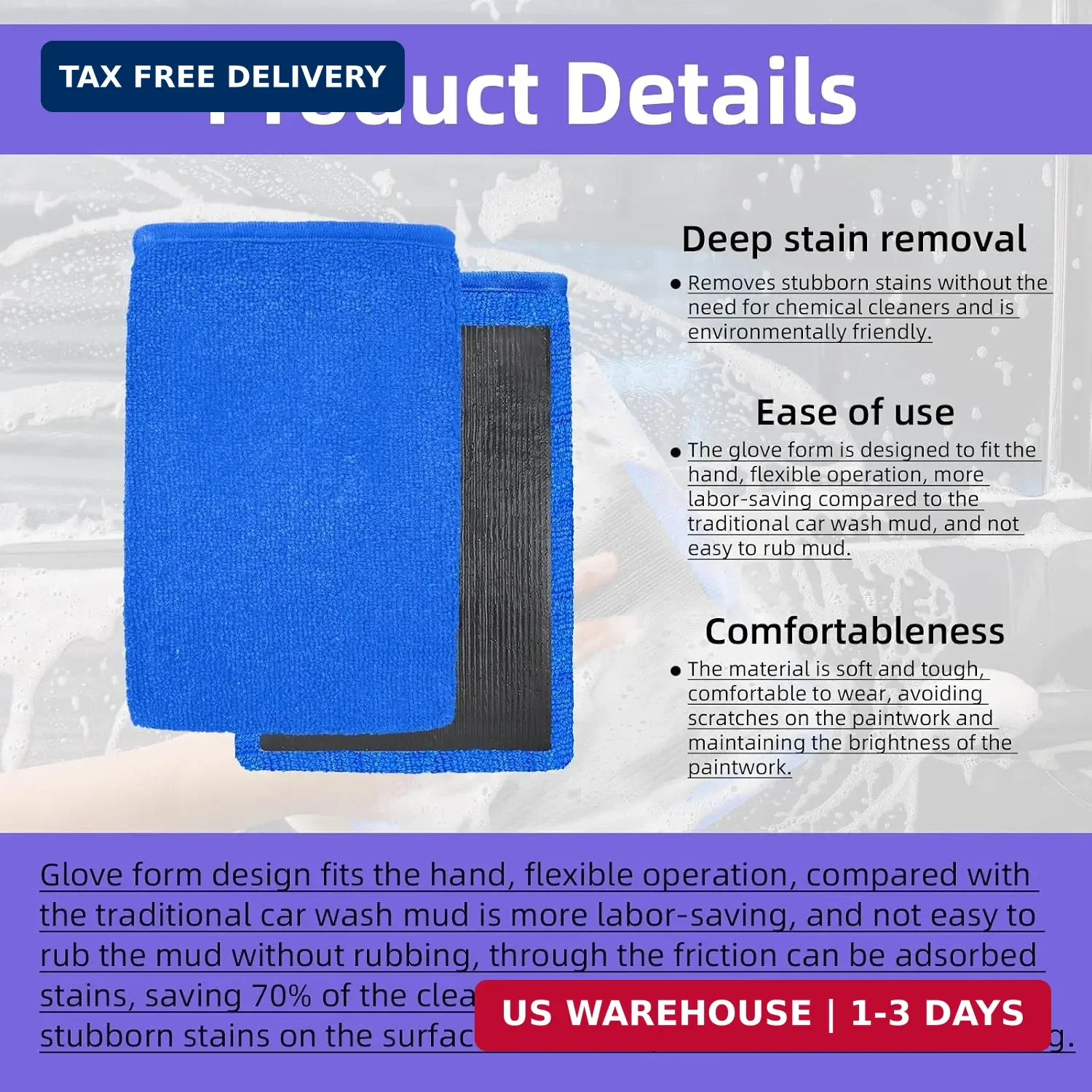 4Pcs Clay Mitt and Towel, Auto Detailing Clay Mitts with Towels Fine Grade for C