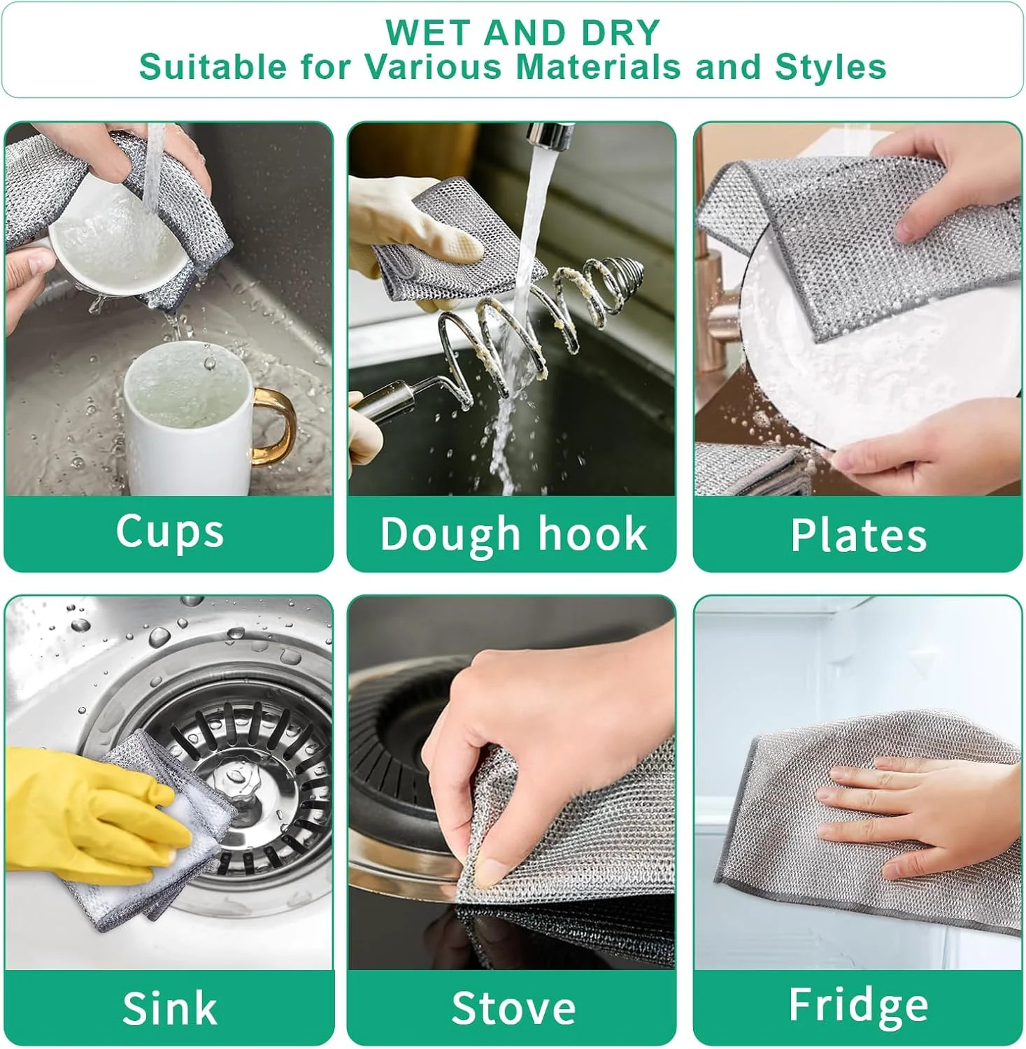 10Pcs Multipurpose Wire Dishwashing Rag, Reusable Non-Scratch Wire Dishcloth, Me