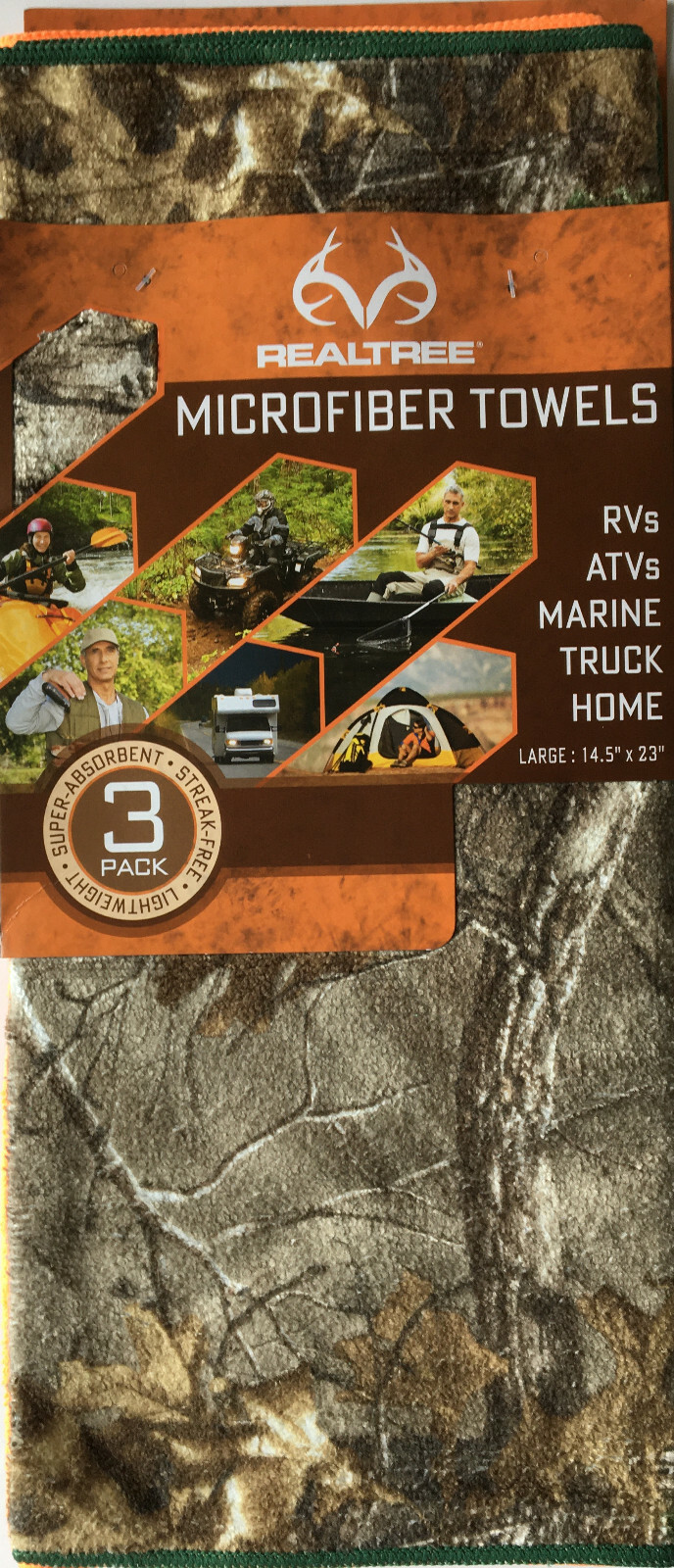 New RealTree LifeLine Microfiber Towels – 3 Pack – Green, Orange, & Camo – USA