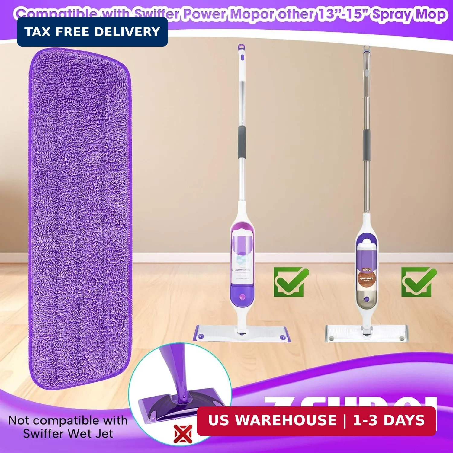6 Pack Reusable Microfiber Mop Pads for Swiffer PowerMop, 13-16 Inch Spray Mop R