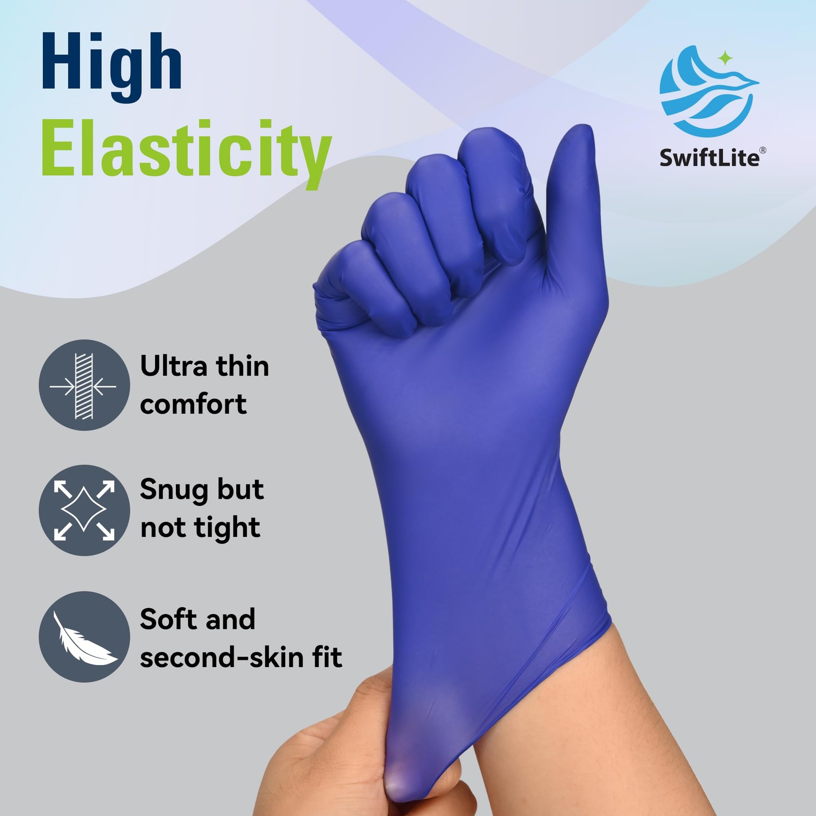SWIFTLITE Disposable Nitrile Gloves, Food Safe, Latex-Free Small, Dark Blue