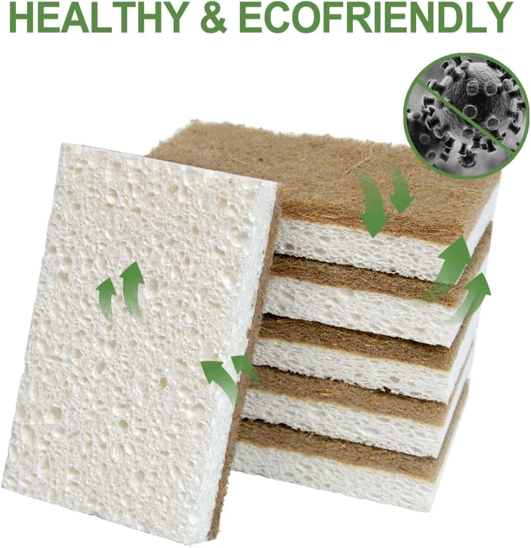 CELOX 12 Pack Coconut Fiber Biodegradable Sponges, Non Scratch Kitchen Cleani…
