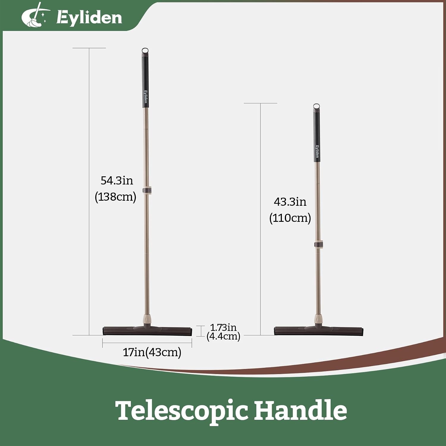 Eyliden 17″ Floor Squeegee, Dual EVA Blade, Water Removal, Tile, Hardwood