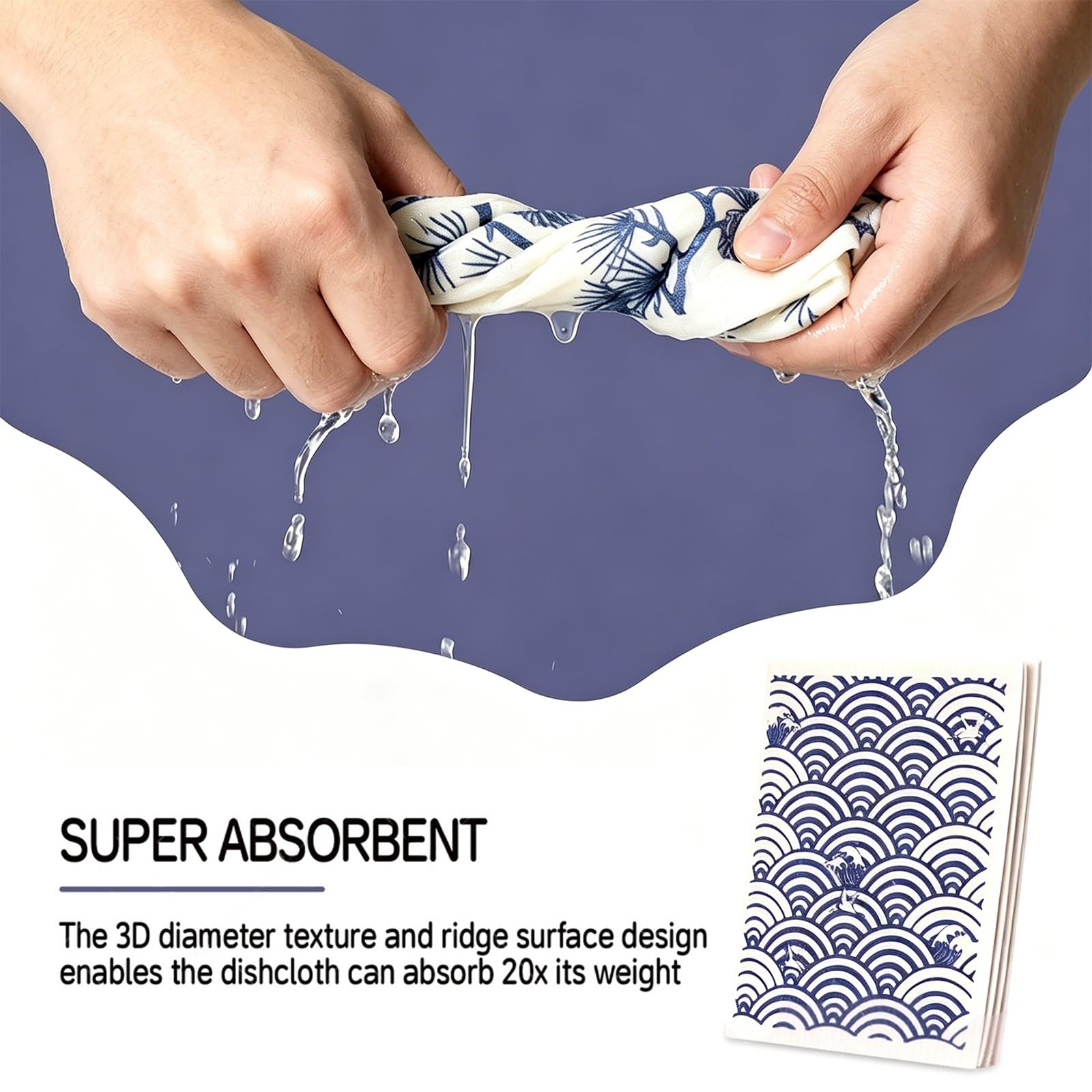 Swedish Dishcloths for Kitchen – 4 Pack Japanese Pattern Reusable Paper Towels,