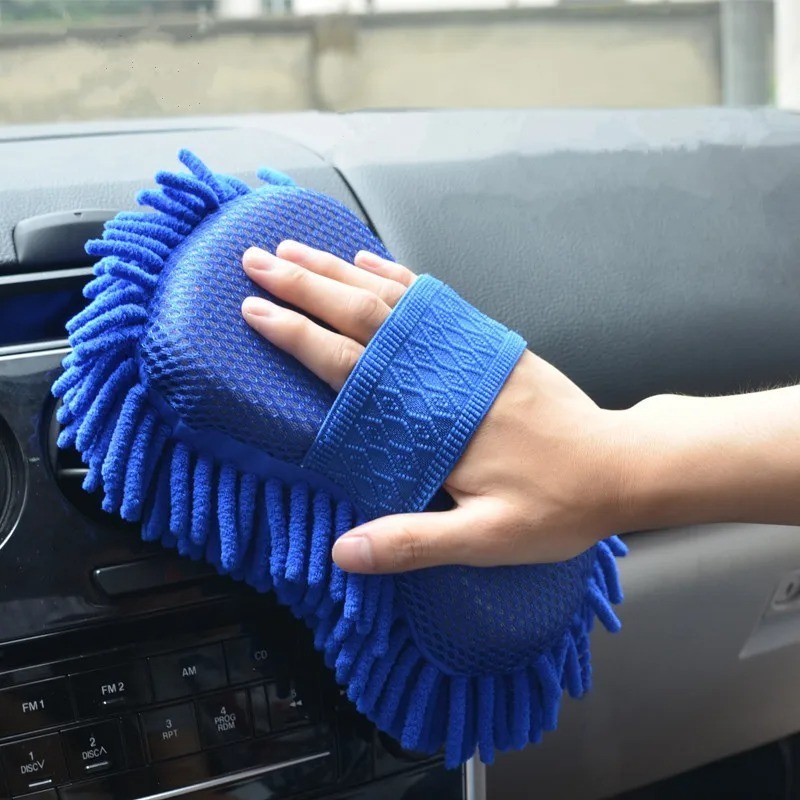 2Pcs Microfiber Car Wash Sponge Gloves Cleaning Brush Auto Washing Towel Set