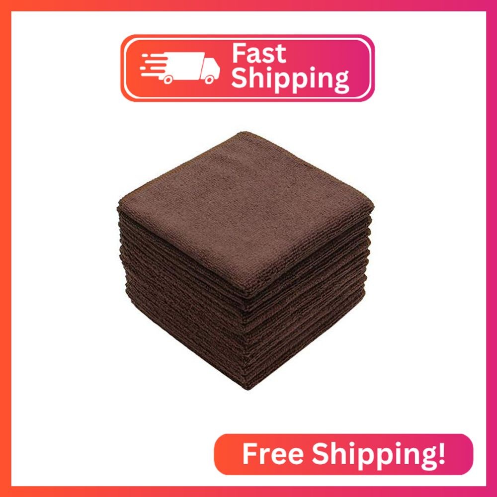 VeraSong Microfiber Cleaning Cloth, Washcloths, 12×12 inch, 10 Pack, Brown