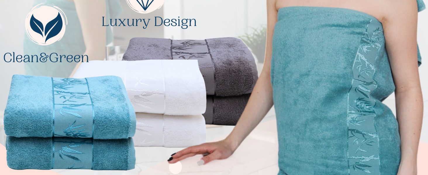 Set of 2 Luxury Super Soft Bath Towels – Premium Viscose Derived from Bamboo &