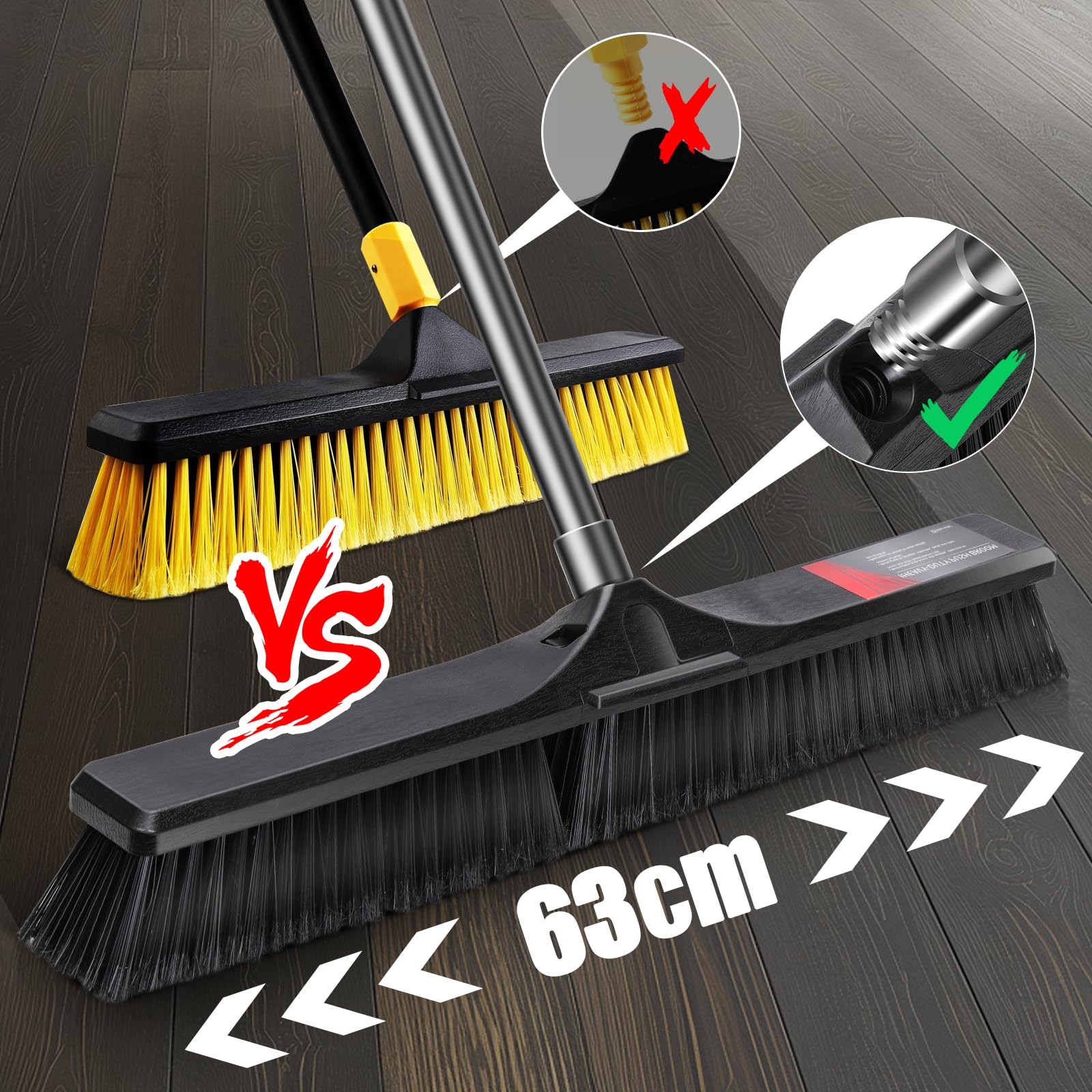 Push Broom Outdoor Heavy Duty,24″ Push Broom with Stiff Bristles,Heavy Duty G…