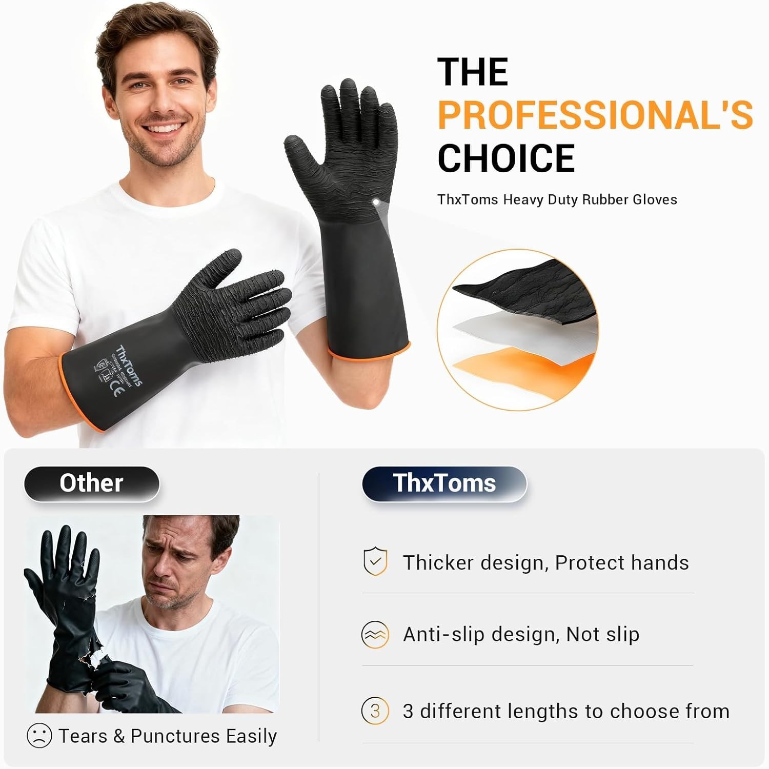 Industrial Chemical Resistant Gloves – Non-Slip Waterproof 22” Reusable Pair