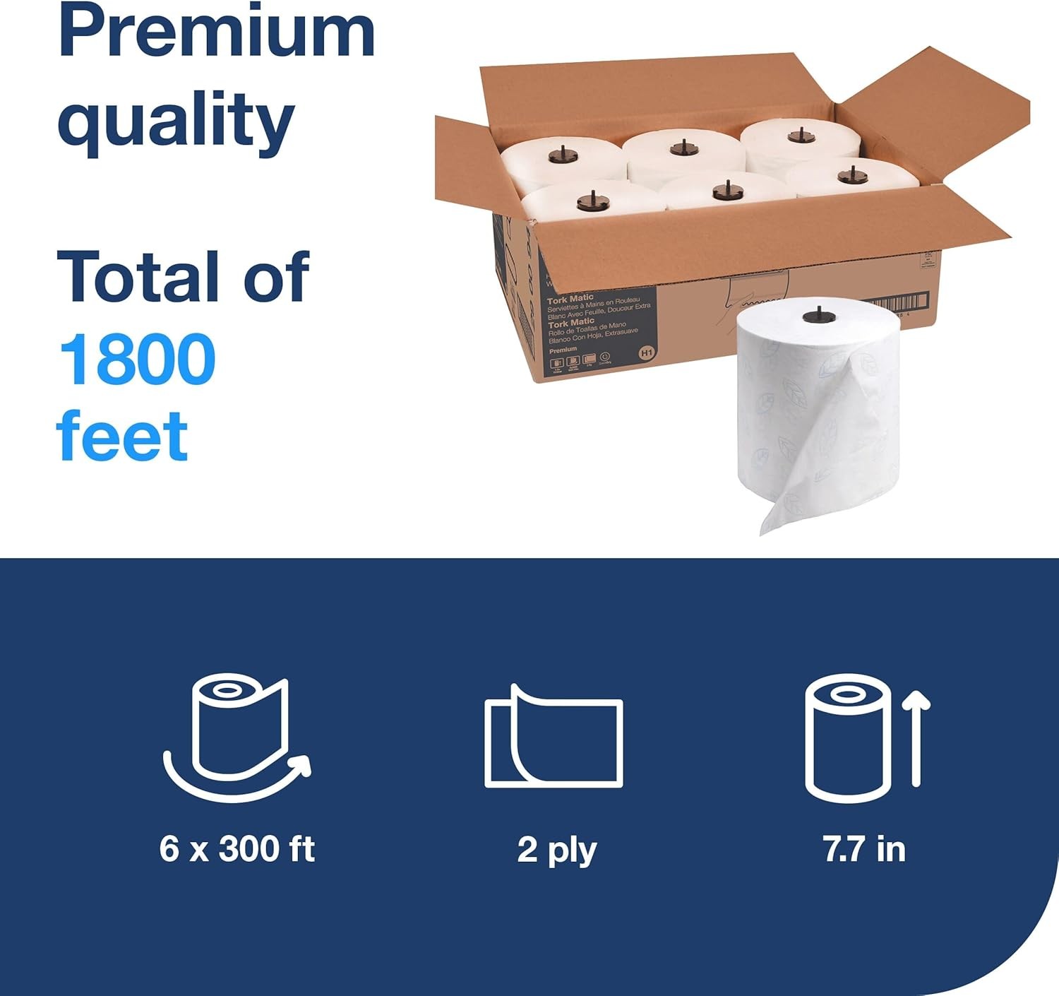 Tork Matic Extra Soft Paper Hand Towel Roll White with Blue Leaf H1, Premium