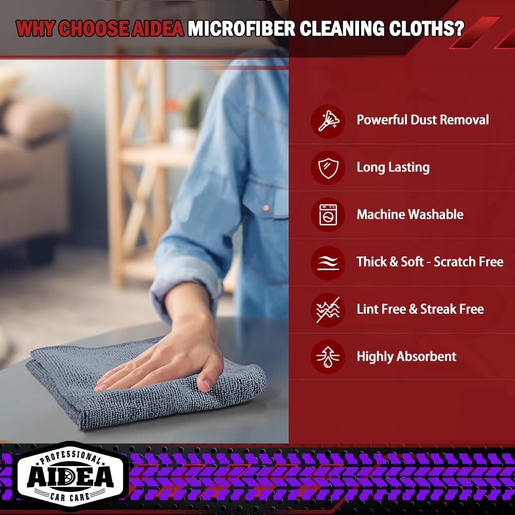 AIDEA Microfiber Cleaning Cloth Grey 10PK, Micro Fiber Cloth for Cleaning Cars,