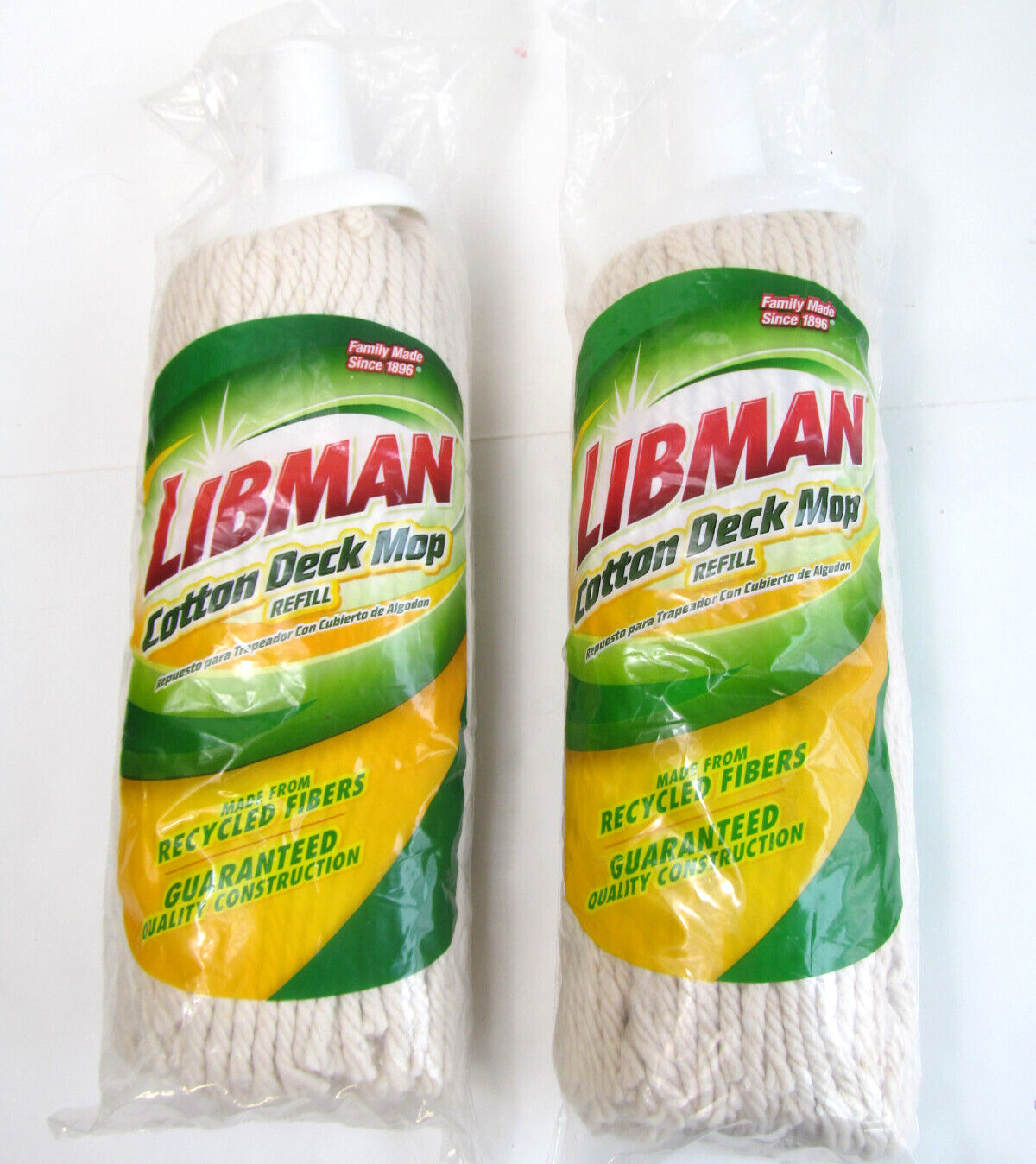 2 Cotton Floor Mop Head Refill Replacement Cleans Vinyl Ceramic Tile Libman F