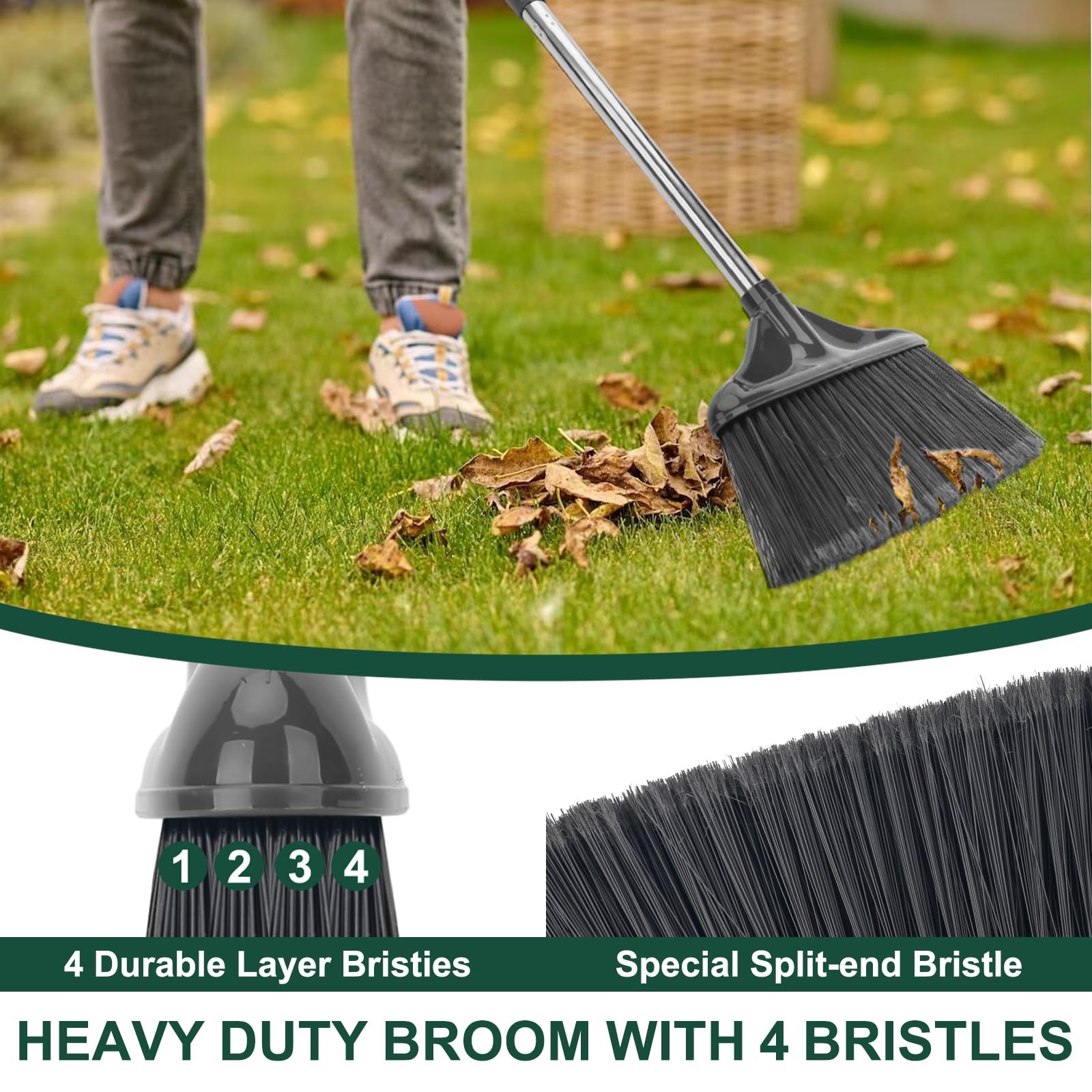 Heavy Duty Broom Outdoor Indoor Commercial Broom with 50 inches Long Handle,P…