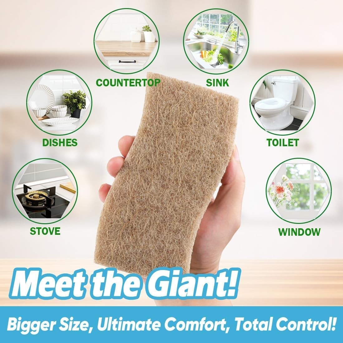 XL Non-Scratch Scrub Sponges – 6 Count Eco-Friendly Cellulose Kitchen Cleaning