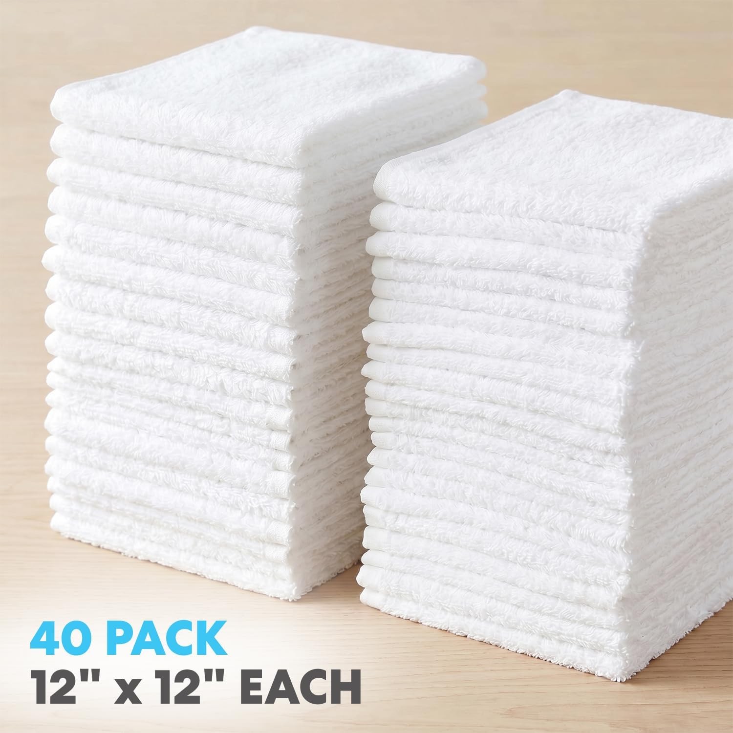 Simpli-Magic Cotton Washcloths White, 40 Pack, Size: 12”x12”