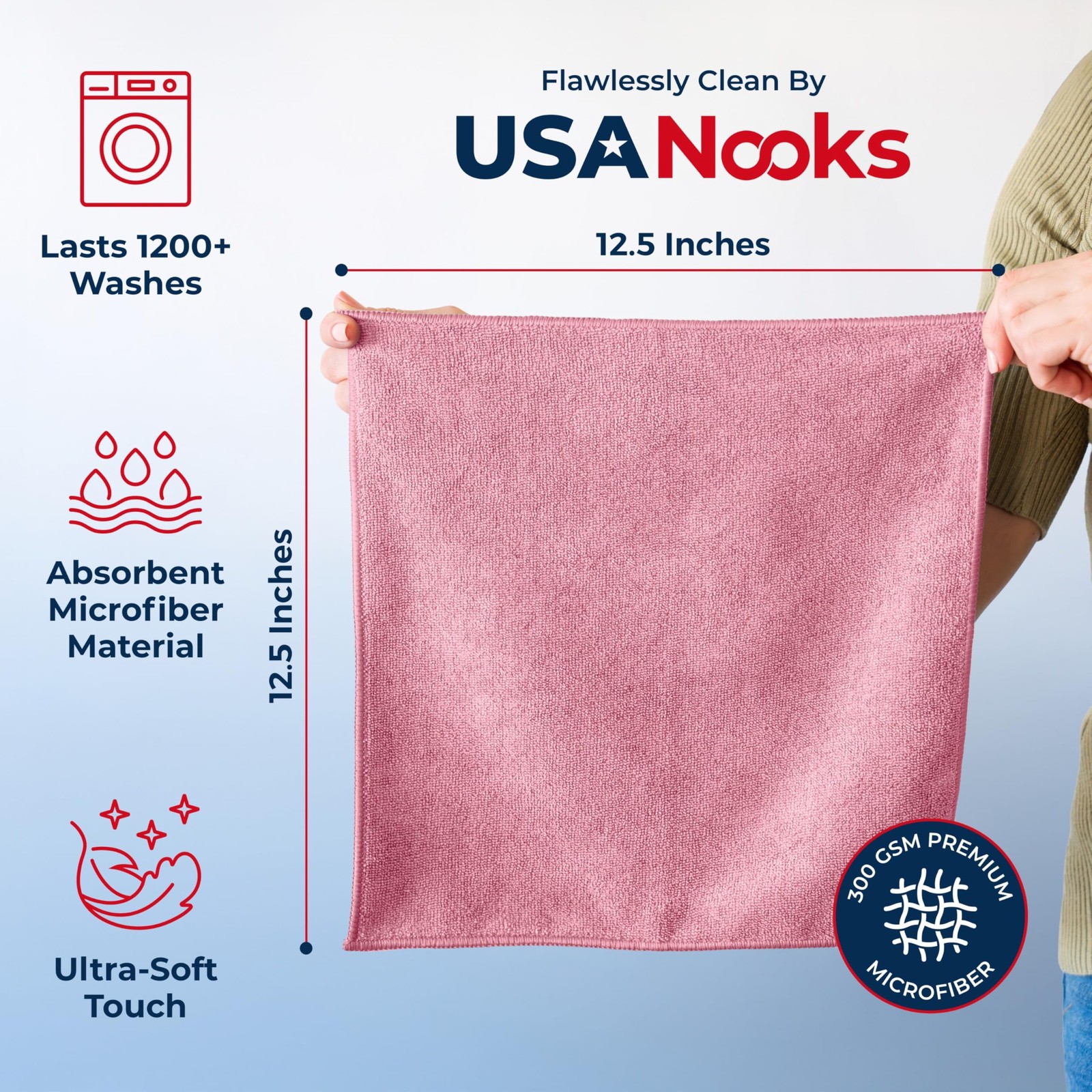 USANOOKS Premium 300GSM Microfiber 12.5″ X (12 Pack), Multicolor