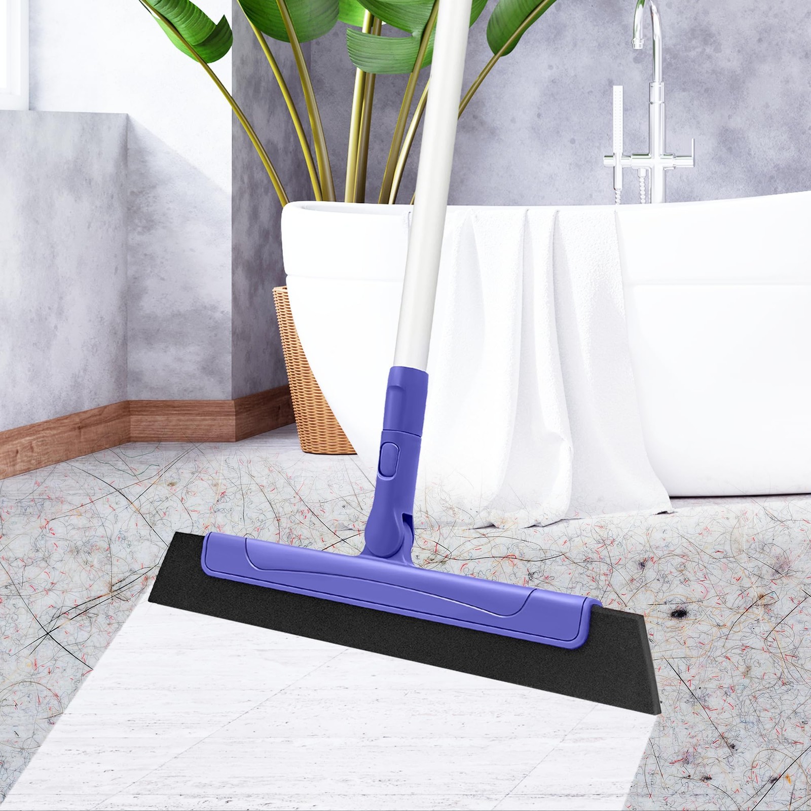 TRENNCHI Floor Squeegee with 180° Rotating Head, EVA Foam Blade Purple