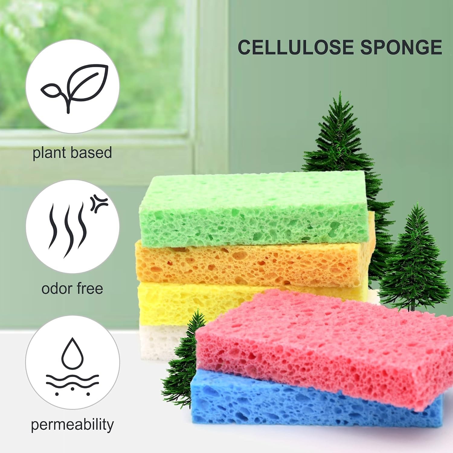 Multicolor Heavy Duty Cellulose Sponges – Non-Scratch, Eco-Friendly 6 Count Pack