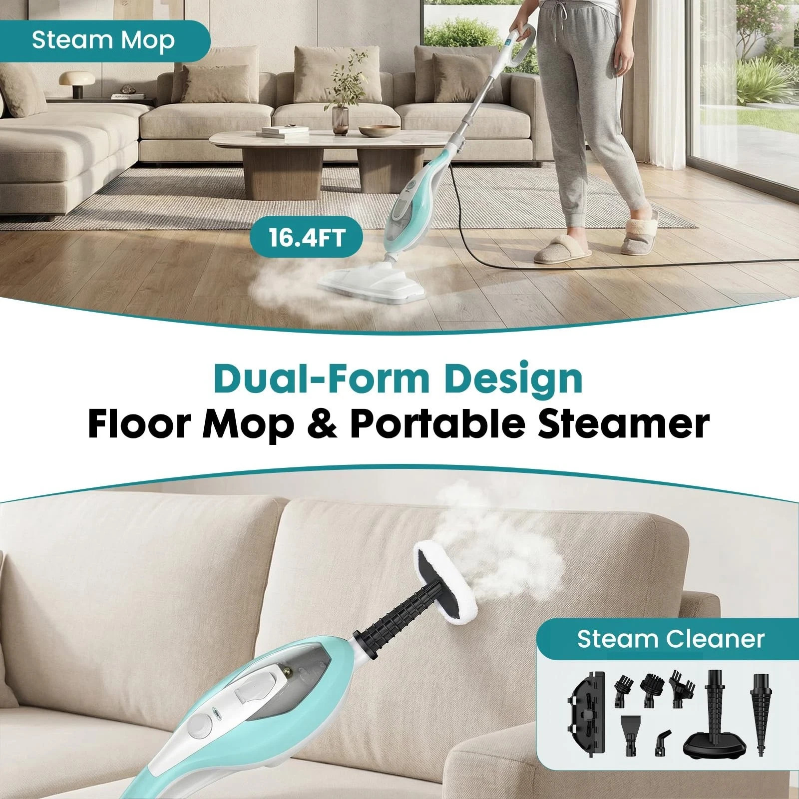 10-in-1 Steam Mop, 1550W Detachable Handheld Steam Cleaner for Floor Cleaning…