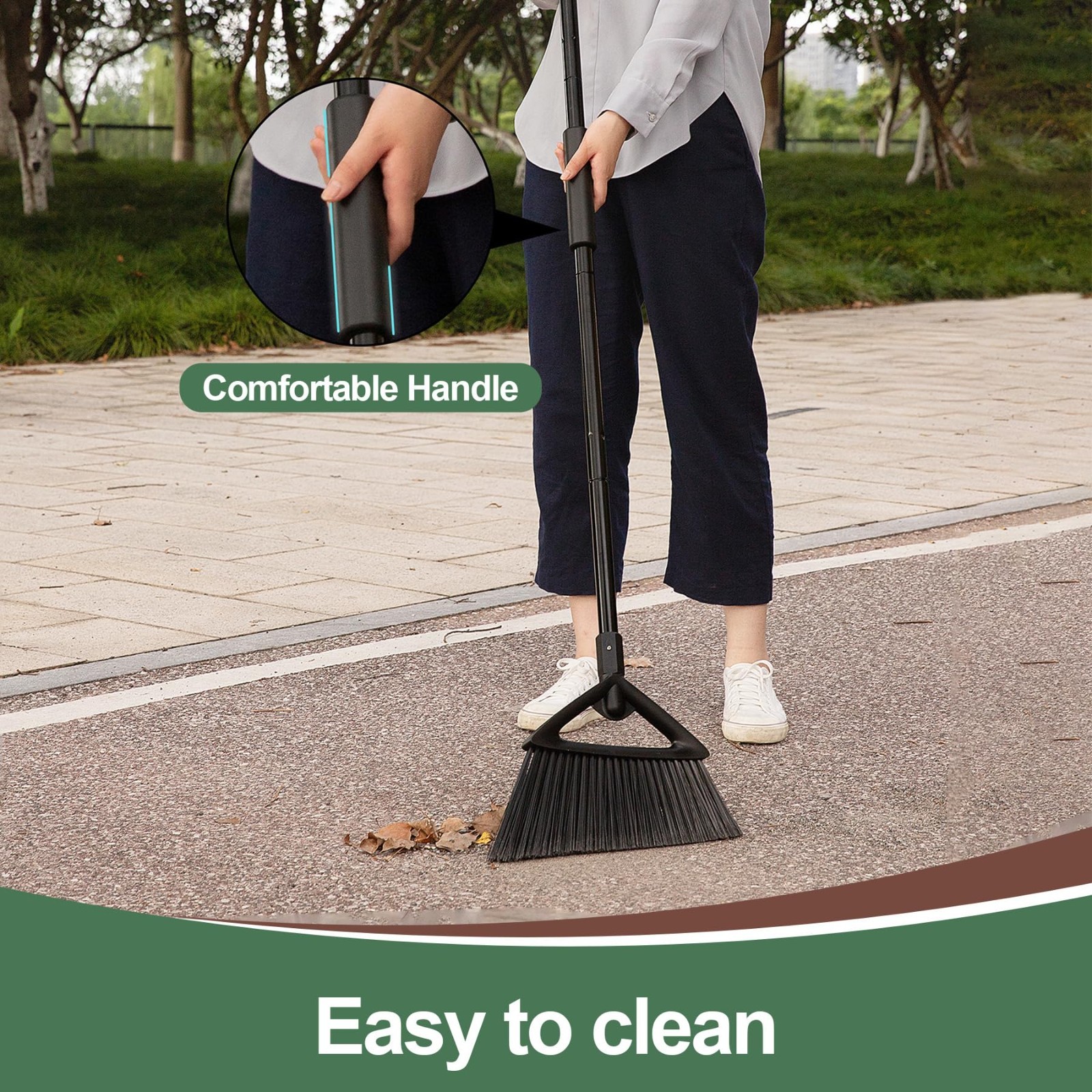 Heavy-Duty Angle Broom 57″ Long Handle – Indoor/Outdoor Cleaning Tool, Fine Dust