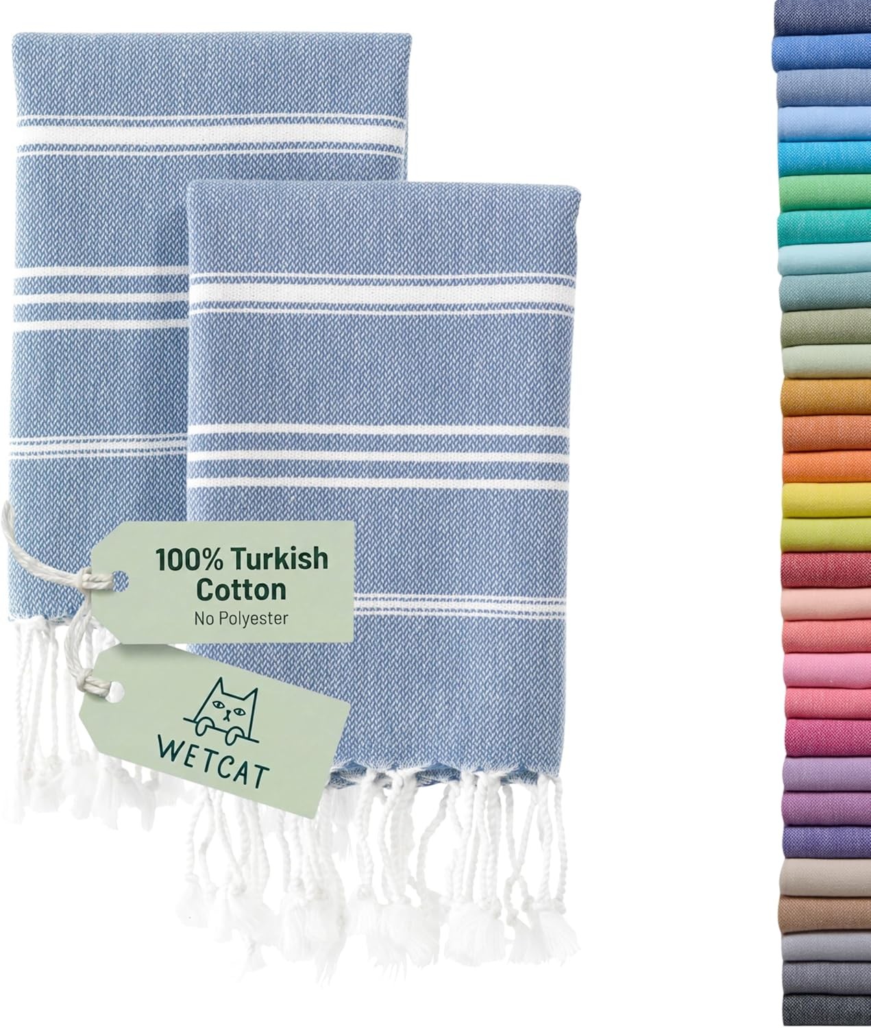 Turkish Hand Towels with Hanging Loop, Set of 2 (20″ x 30″) 100% Turkish Cotton,