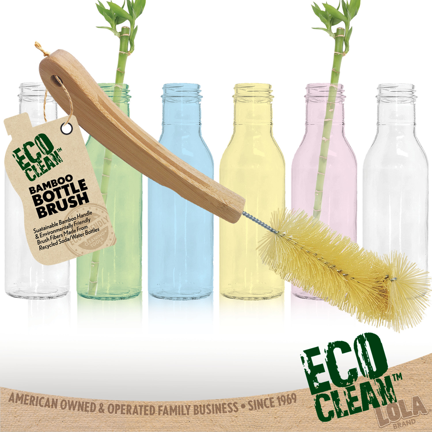 Bamboo Bottle Brush – Ergonomic Non Scratch Bristles are Recycled Bottles LOLA