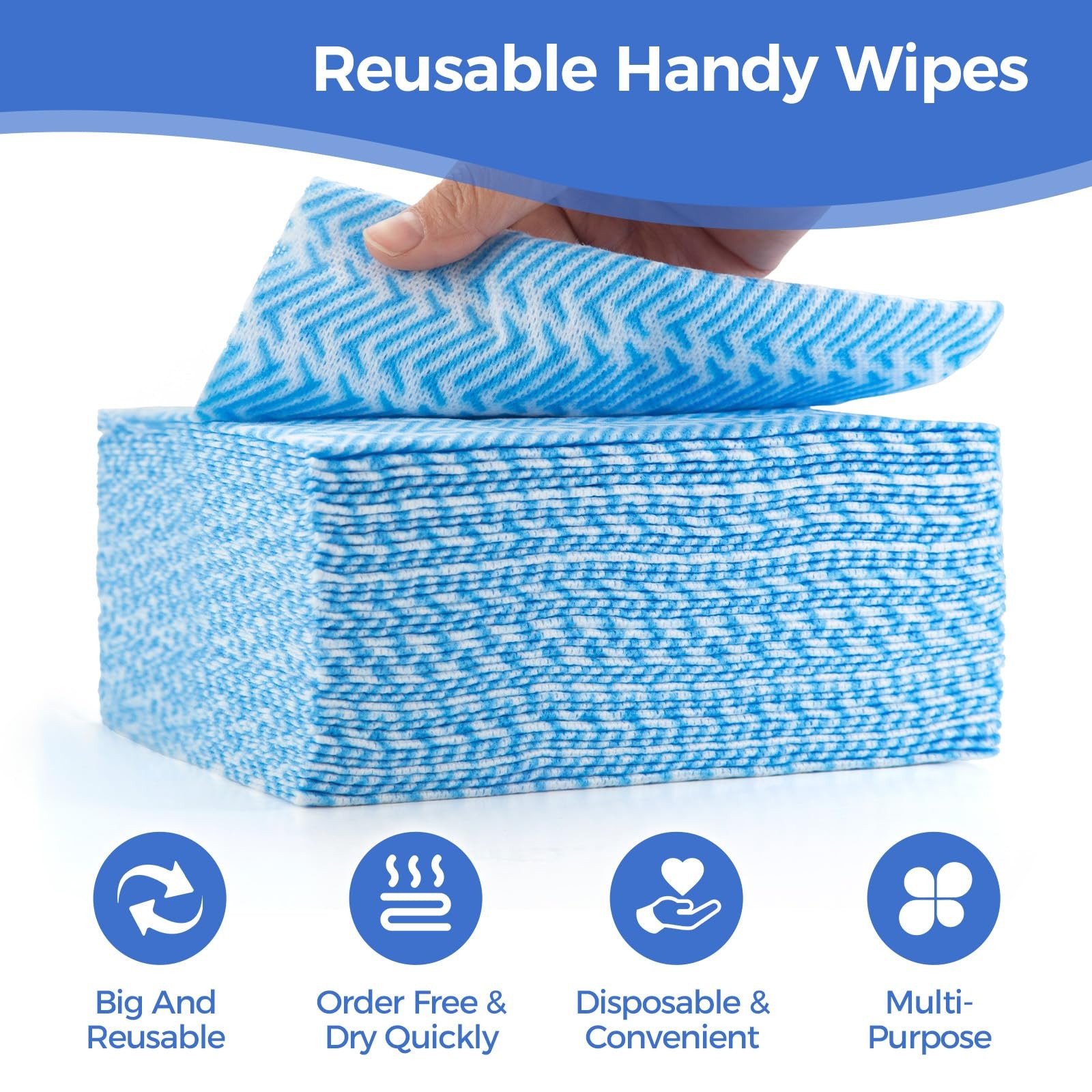 Peachicha Reusable Cleaning Towels, Multi-Purpose Handy Large, Blue,50 Pcs