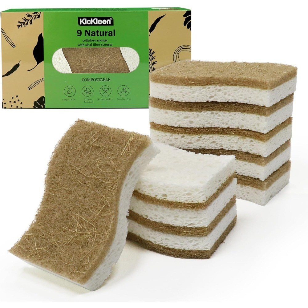 Eco Friendly Compostable Kitchen Sponge 9 Pack Biodegradable Cellulose Coconut
