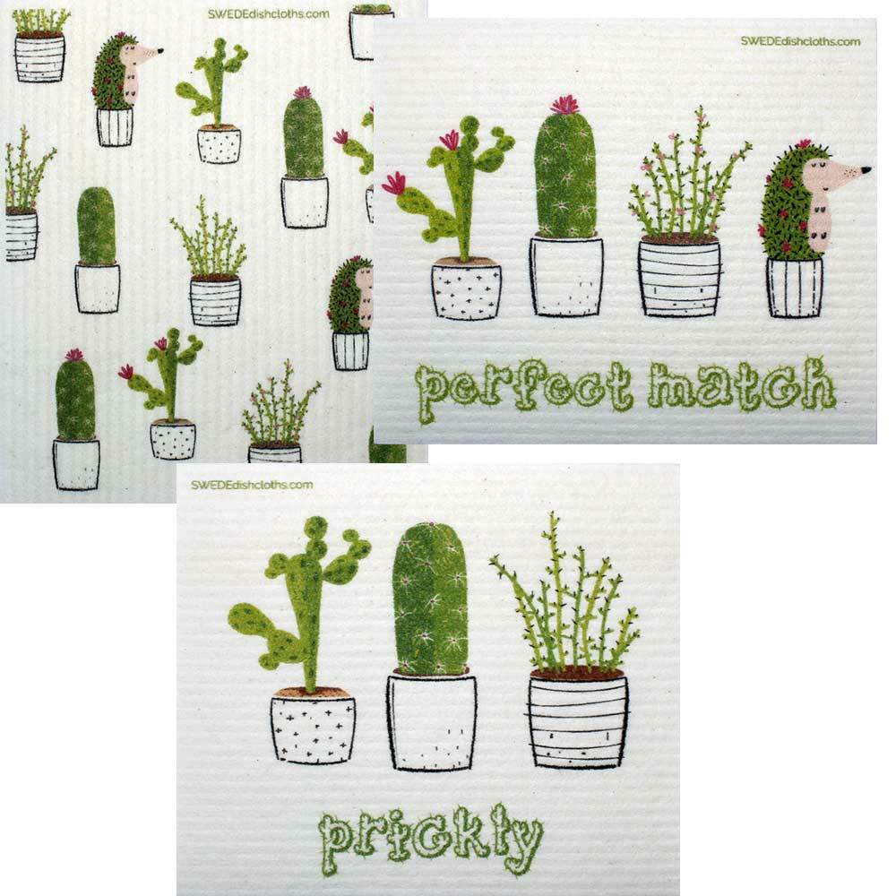 Mixed Cactus Set of 3 cloths (One of each design) Swedish Dishcloths ECO Absorb