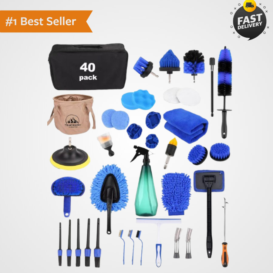 Car Detailing Cleaning Kit Drill Brushes Set Wash Tools Bucket Towels Bag 40pc