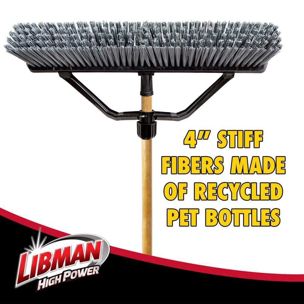 Libman Push Broom 24in Rough Surface Industrial Stiff Bristle Wood Handle 60in