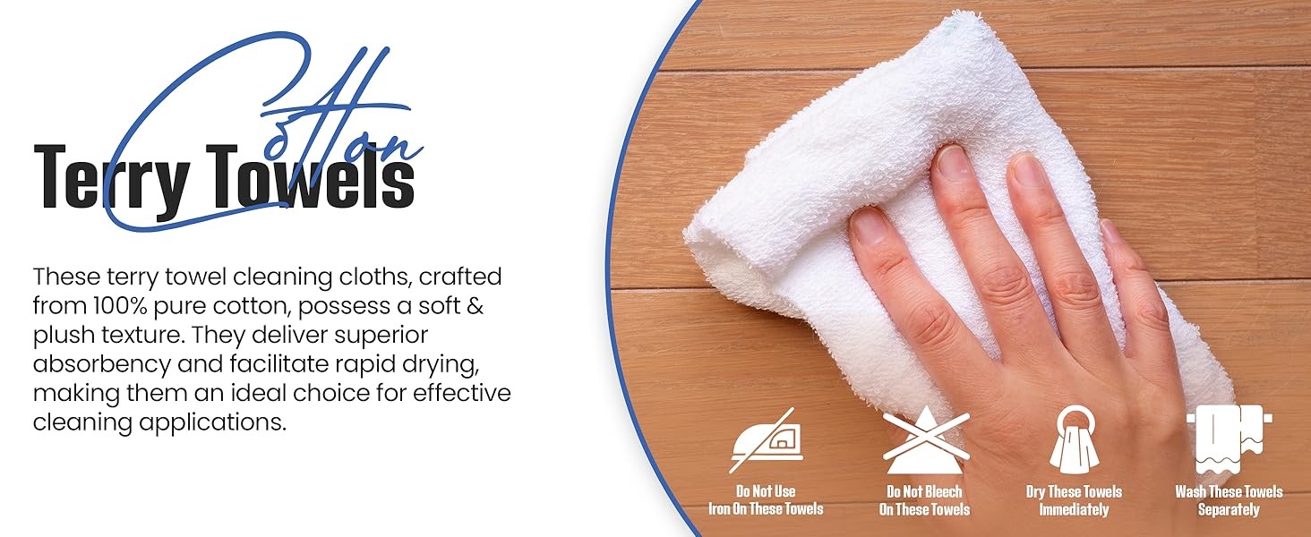 100% Cotton Terry Towels Cleaning Cloths White Cotton Terry Cloth Bar Rags White