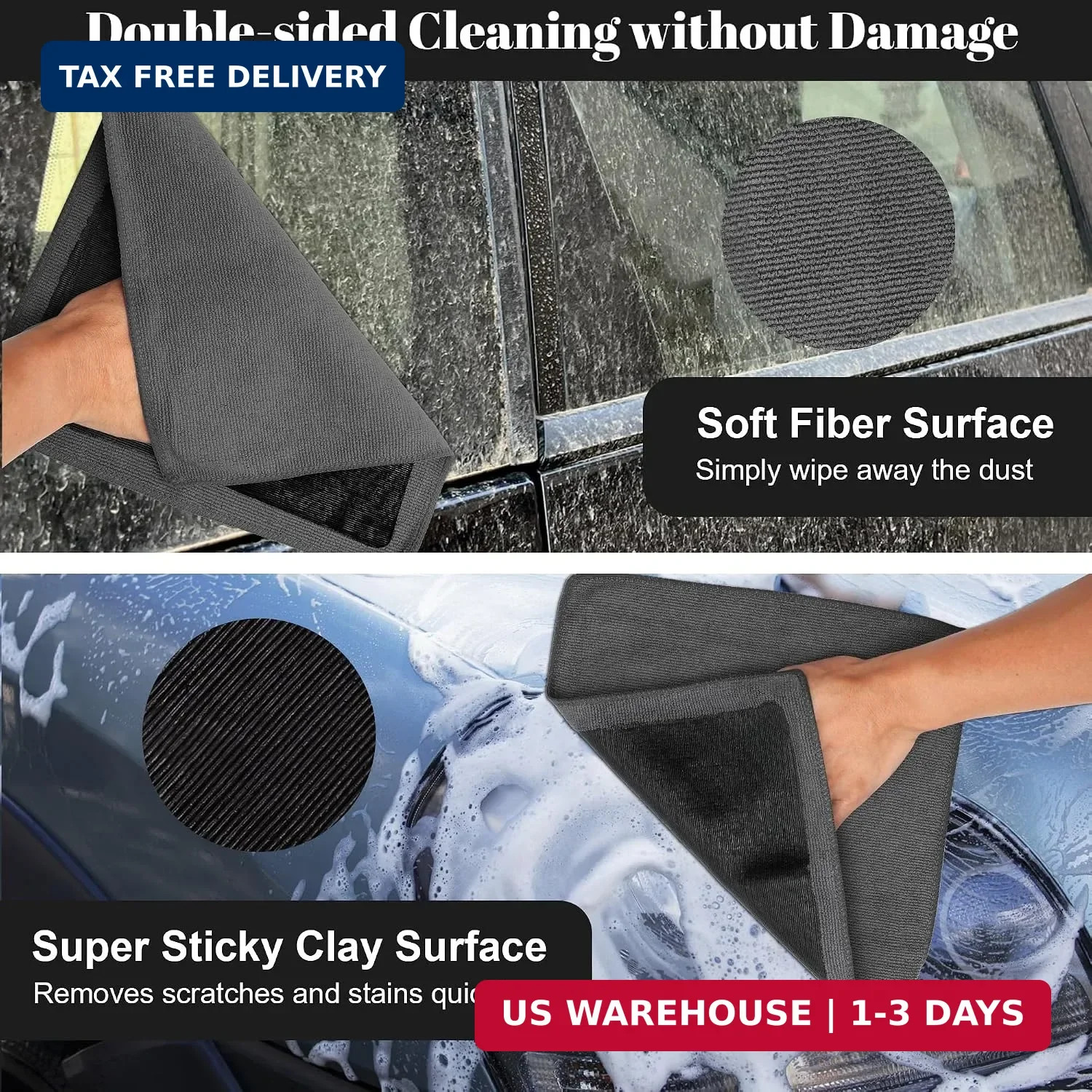 2 Pack Clay Towel 12 x 12 Inch, Gray Clay Bar Towel for Detailing | Clay Deconta