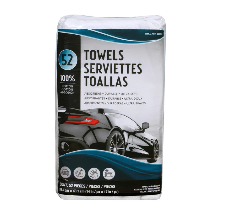Unitex 100% Cotton Towel, White, 14 in x 17 in, 52-count