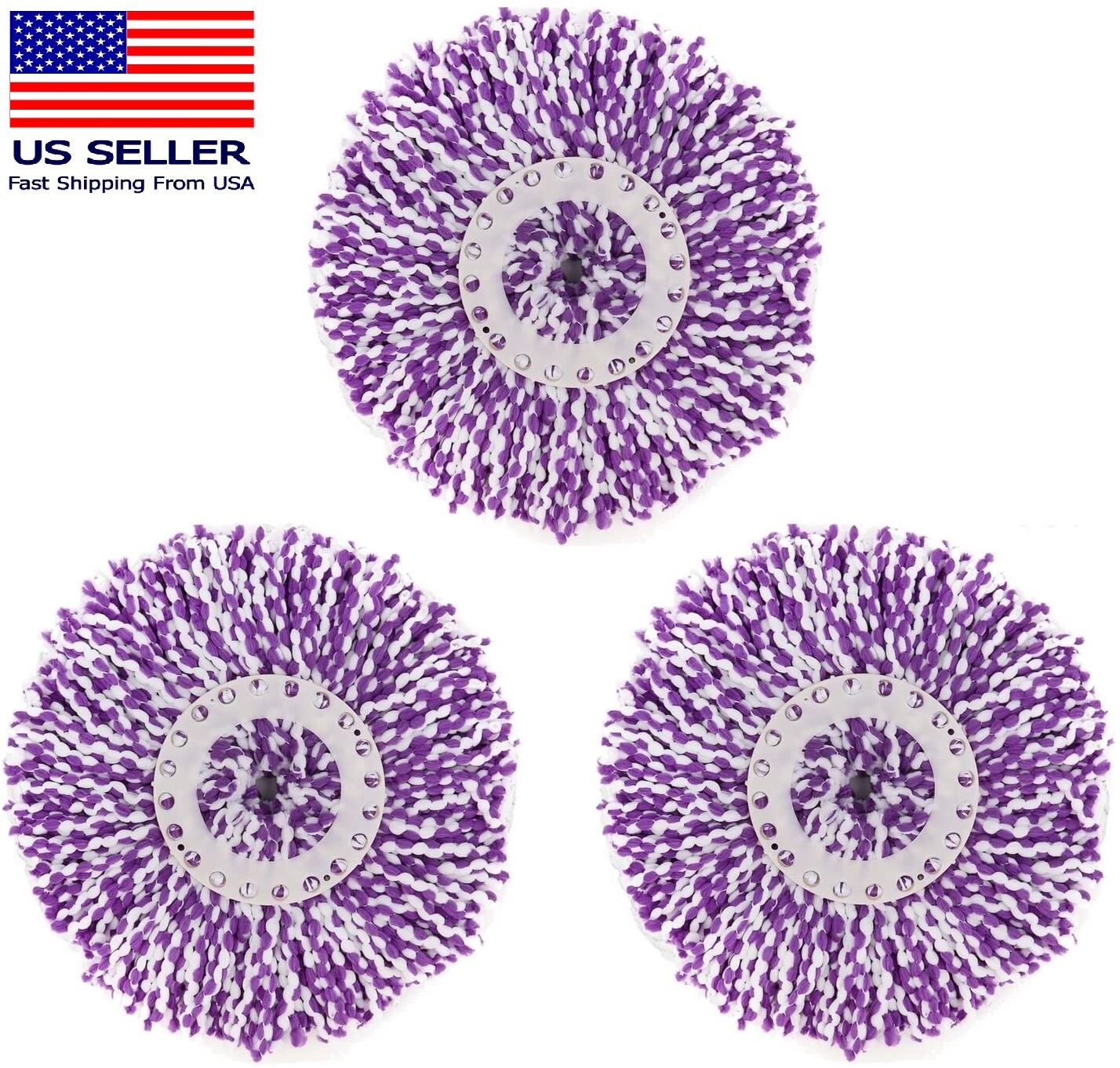 3 Pack 360° Spin Magic Mop Replacement Head, Round Shape Standard Size Microfibe