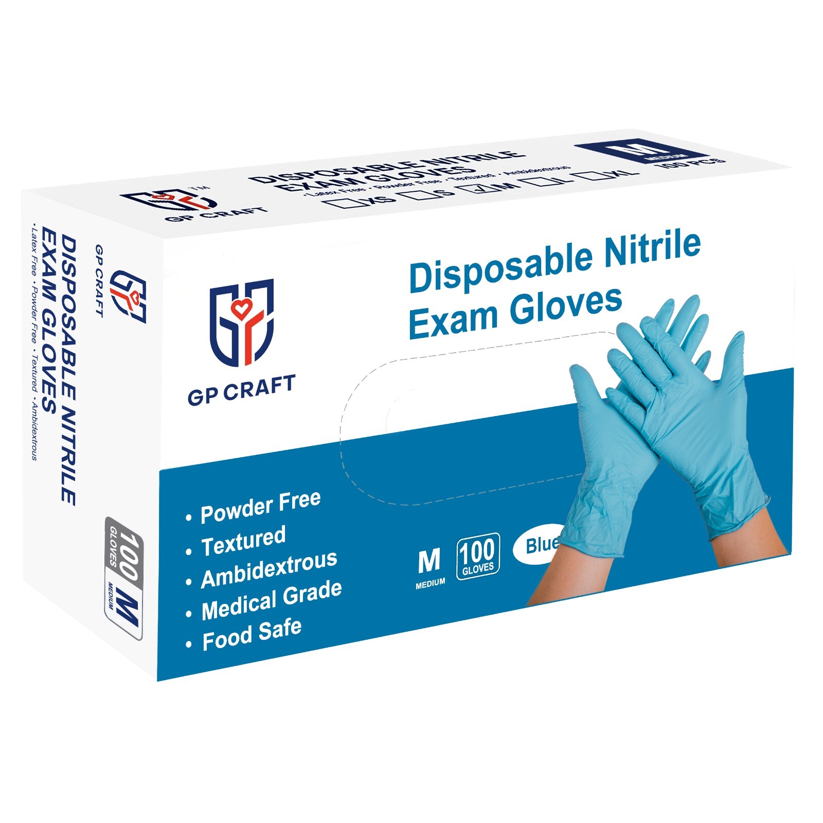 GP Craft Blue Nitrile Gloves 4Mil Latex Free Disposable (1000, Case)