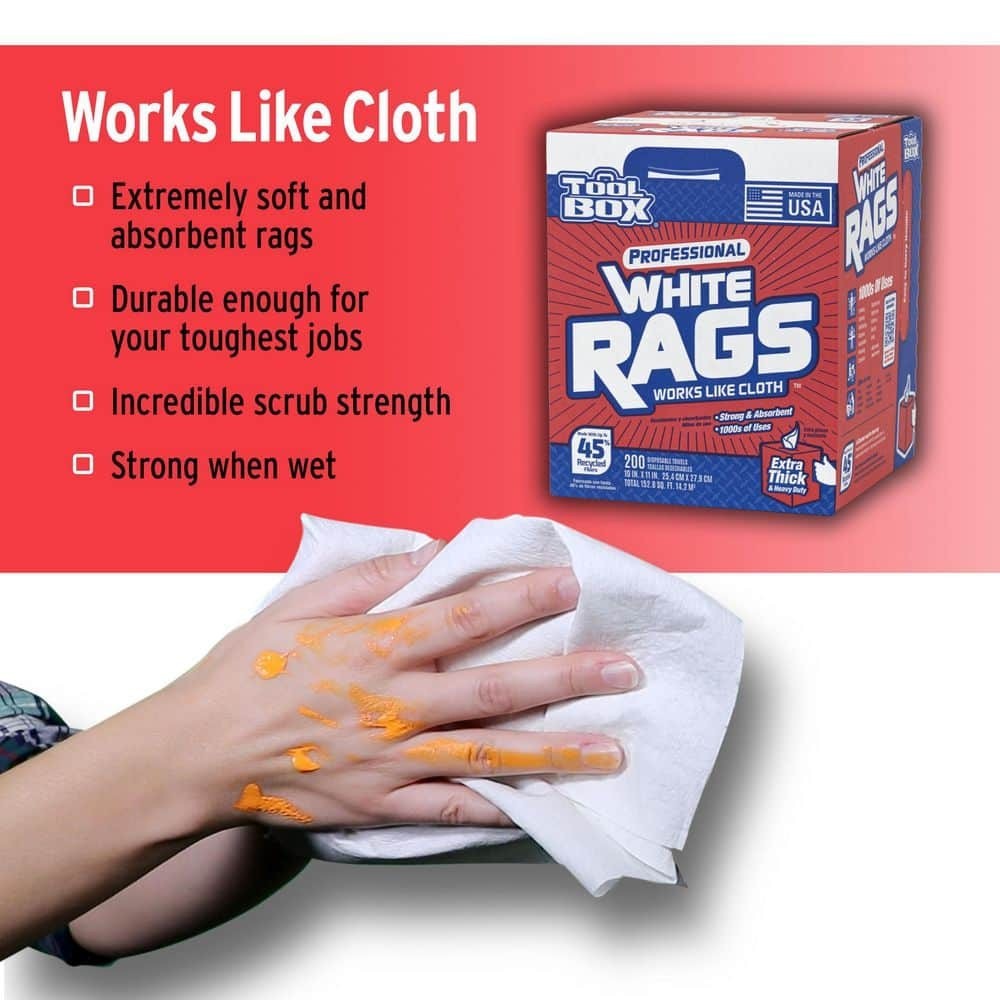 White Painter’s Rags 200 Sheets Disposable Natural Fiber Cloths 10×11 In