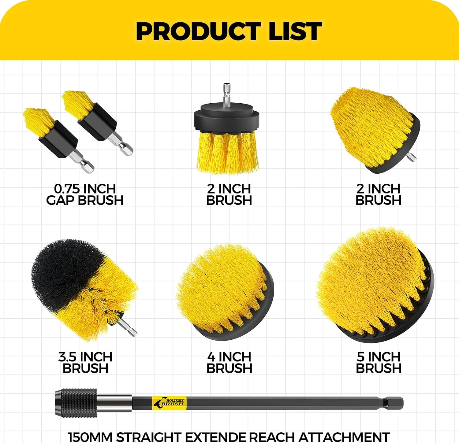 8Piece Drill Brush Attachment Set – Power Scrubber Cleaning Kit Nylon Fibers,
