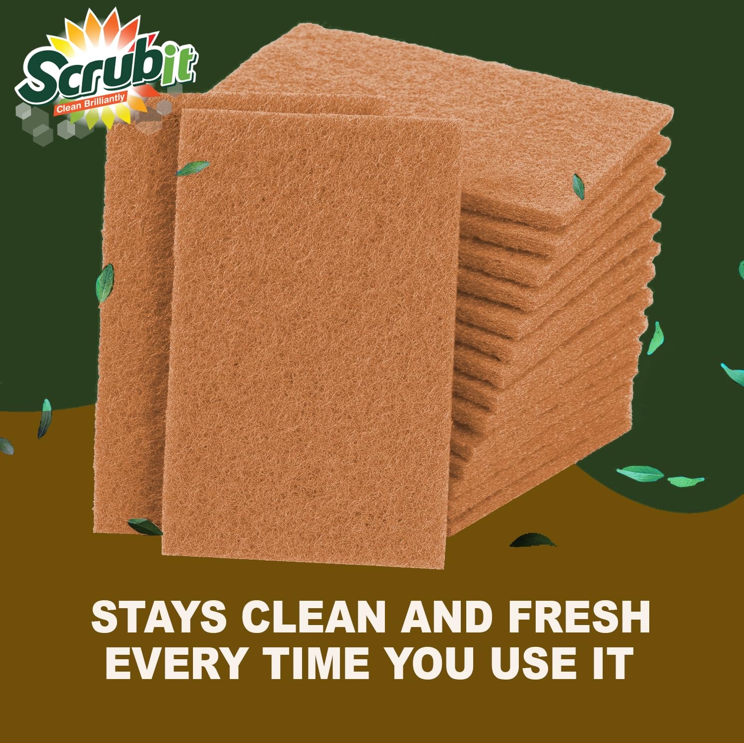 50 PCS Natural Scouring Pads Heavy Duty Dish Scrubbing Sisal Sponge Brown