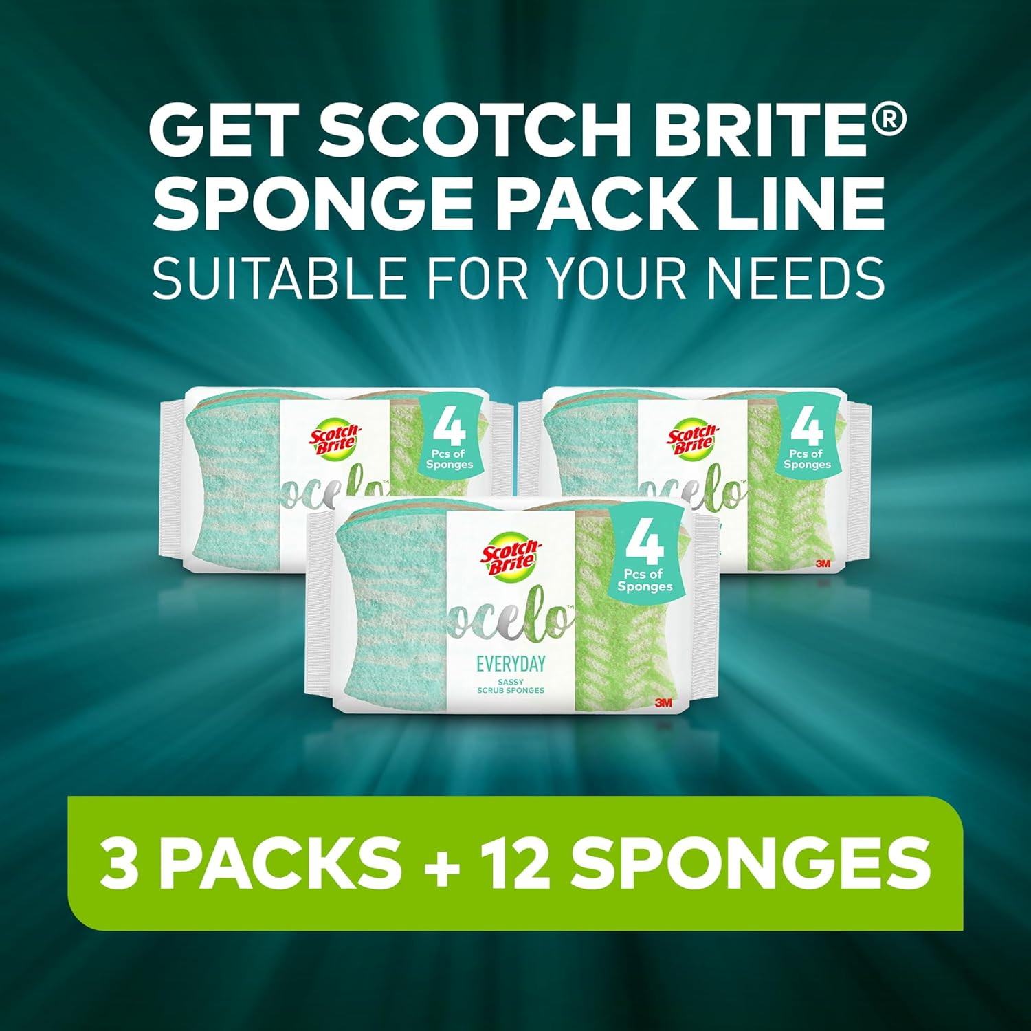 Scotch-Brite Ocelo Non-Scratch Scrub Sponges, Assorted Designs, Scratch-Free for