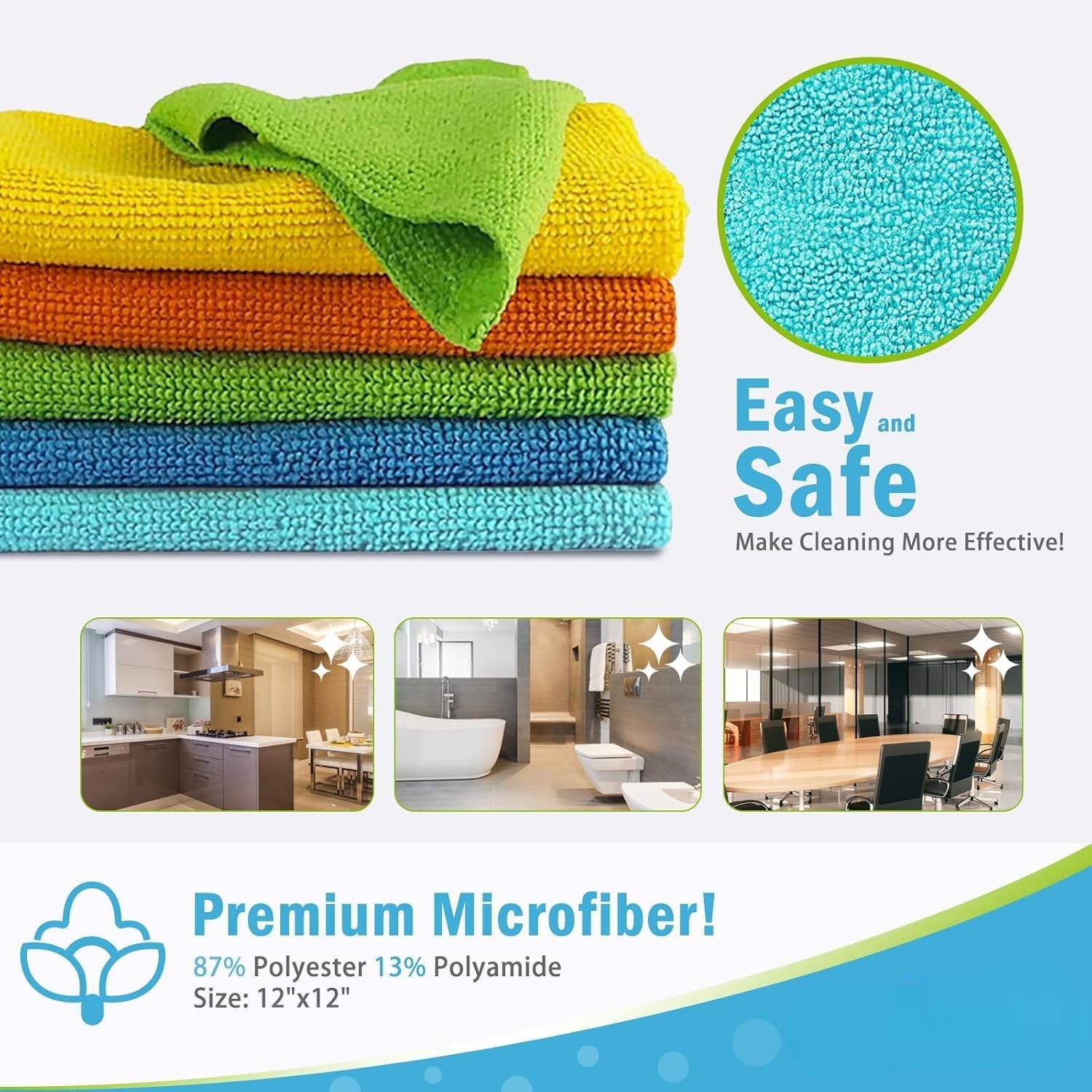 Paquete 100 Paños de Microfibra Toallas para Auto Cocina y Hogar 12×12
