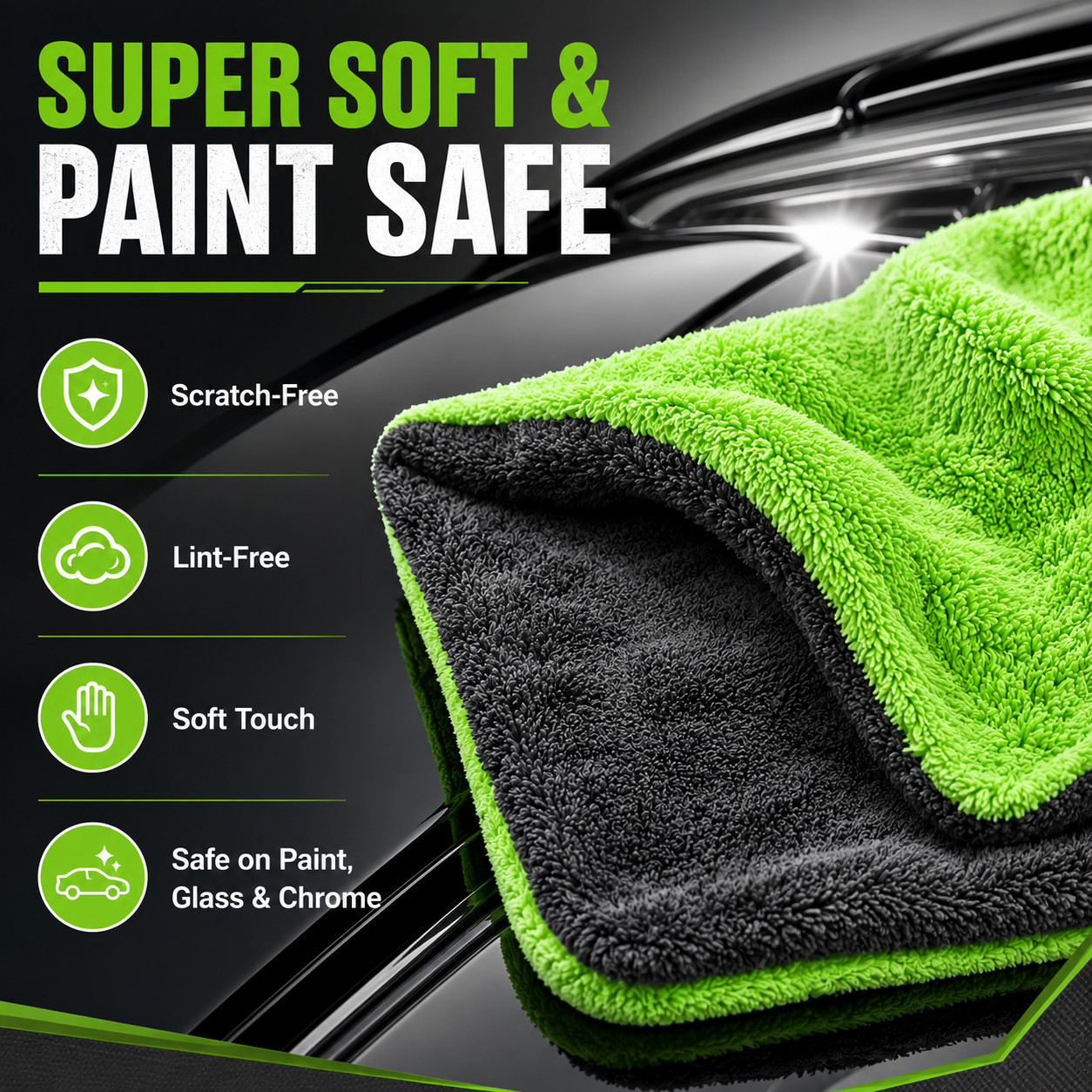 36x24in Microfiber Car Drying Towel 1400GSM Stripe-Free Automatic Washing Cloth