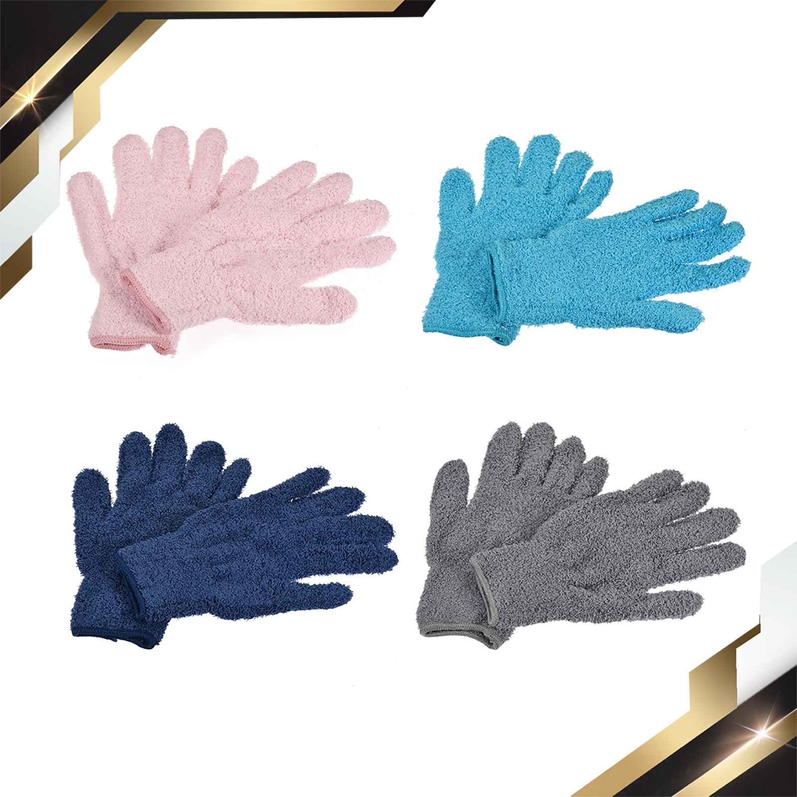 Dusting Cleaning Gloves Microfiber Mittens Blue Dark Blue Gray Pink 4 Pairs