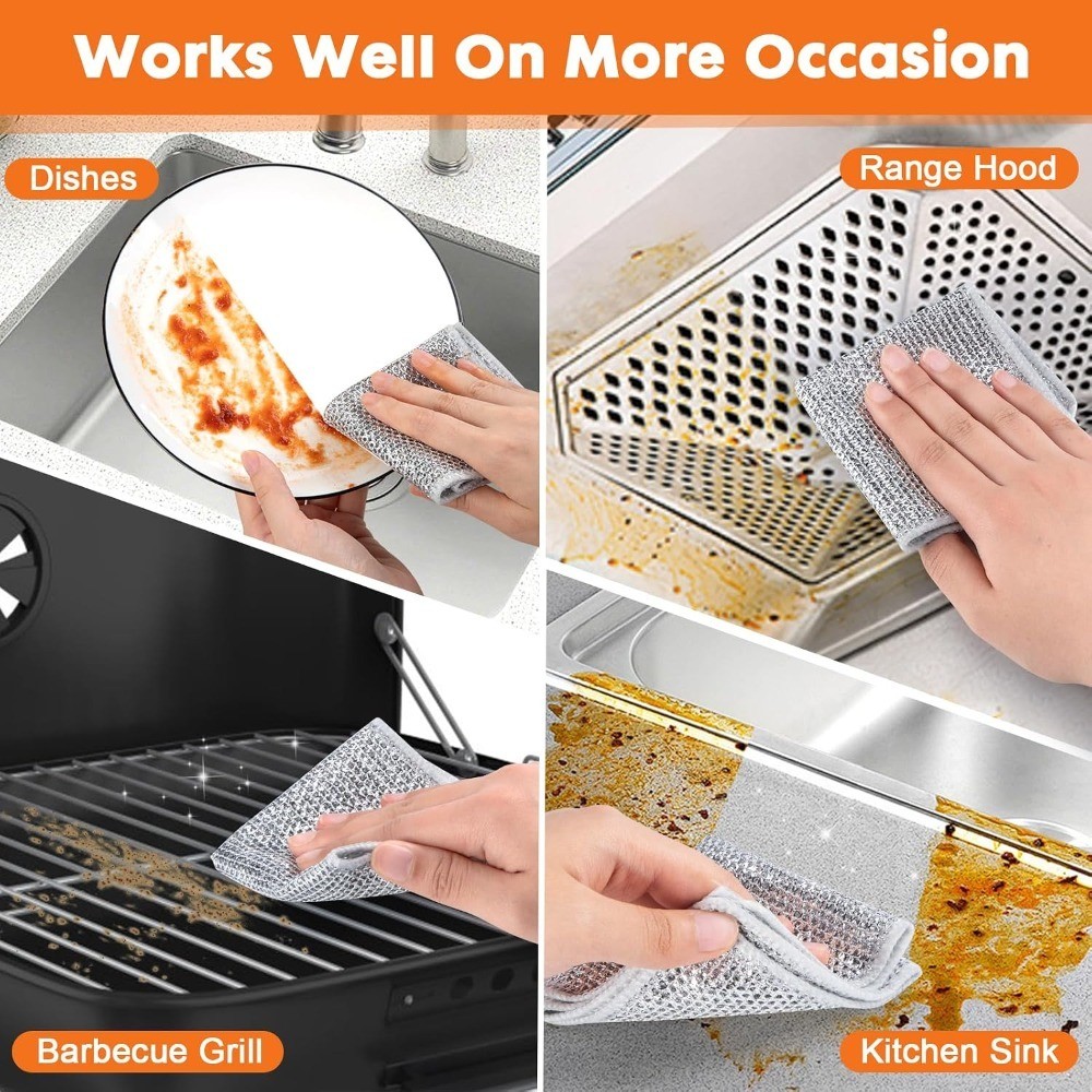 Non Scratch Wire Dishcloth,Double-Layer Wire Dishwashing Rags for Wet and