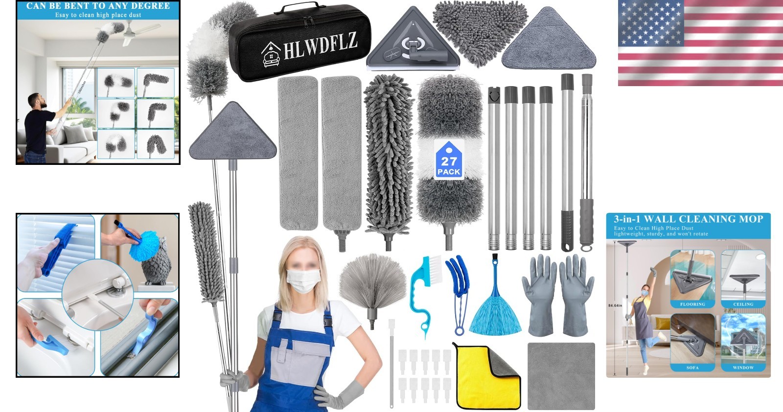 Complete 27pc Duster Set with 100 Inch Telescoping Pole for Hard-to- Areas