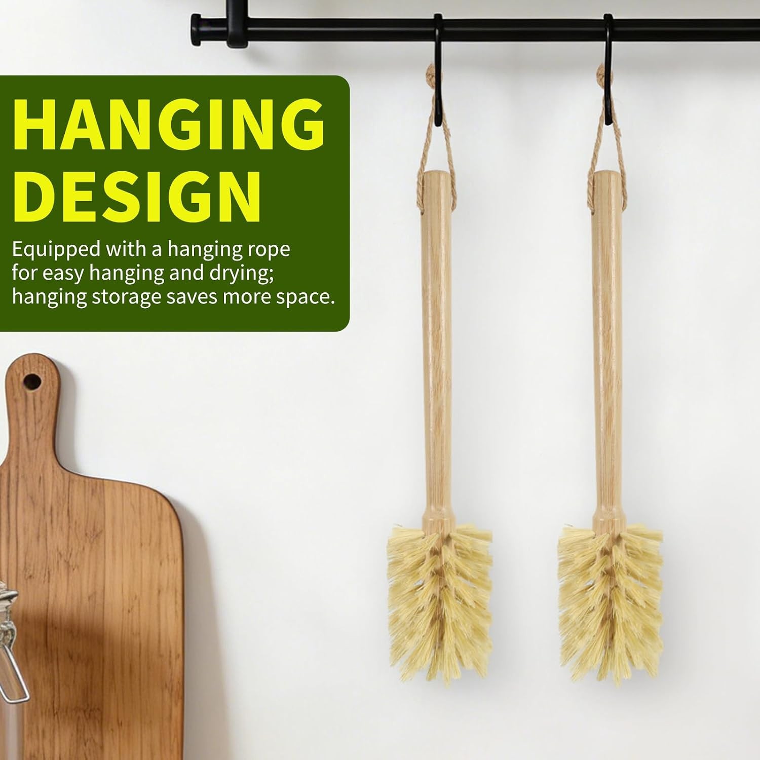 Natural Bamboo Cup Cleaning Brush Set of 2 – 11.5 Inch Sisal Bristle Bottle