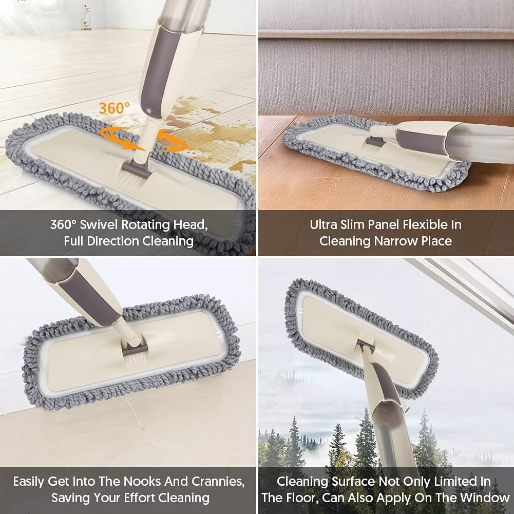 Lightweight 360-Degree Spray Mop with Reusable Microfiber Pads for Easy Cleaning